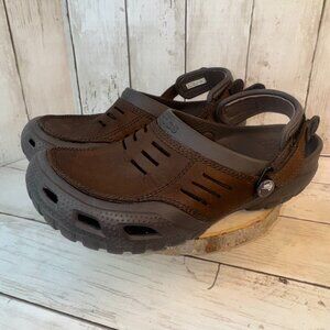 Crocs Adult Yukon Vista II Lite Ride Brown Leather Clogs Shoes Mens 8 Wmns 9.5